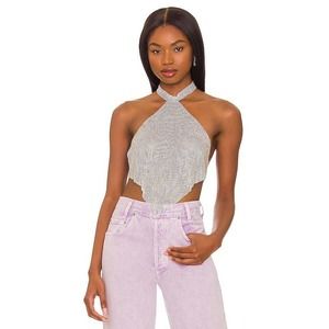 8 Other Reasons Women's Chain Halter Tank Top Sleeveless Silver Size S